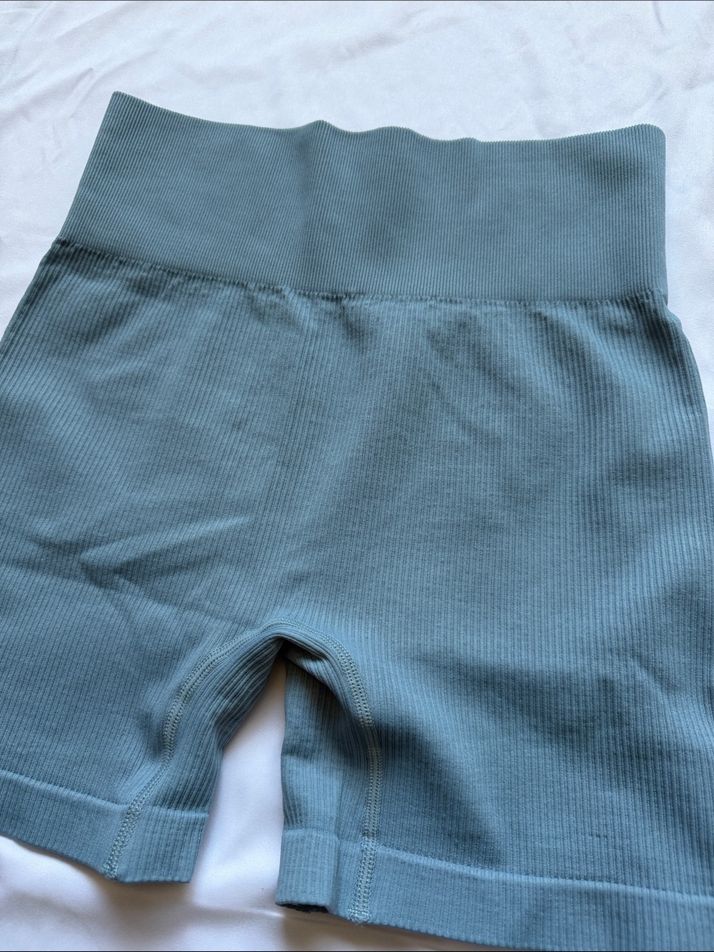 NWT OQQ Ribbed Scoop Sports Bra & High-Waist Bike Shorts Set - Slate Teal, Large - Picture 6 of 8
